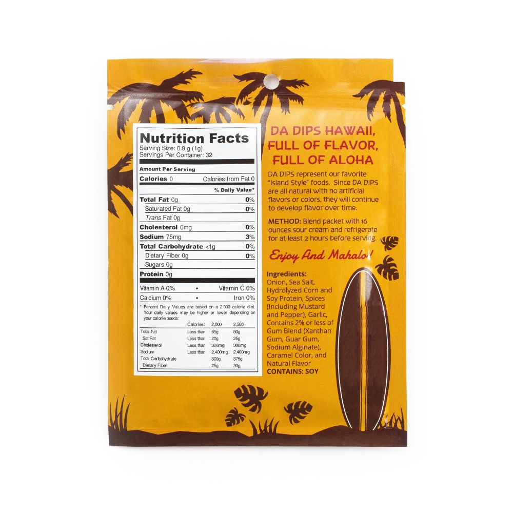 Close-up of Da Dips Hawaii Roasted Maui Onion seasoning – sweet onion with savory spices – SB Spices