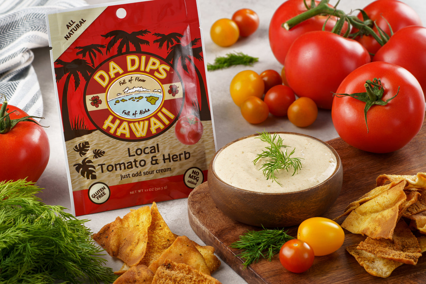 DA DIPS Hawaii Dip Mixes (1.1oz - 30.3g) - Pack of 4 Local Tomato & Herb Spice Packets