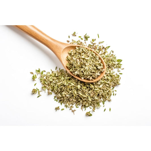 Whole marjoram sprinkled on roasted meat